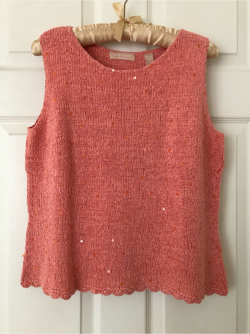 Kate Hill Silk Blend Sleeveless Sweater with Sequins Peach Size Large